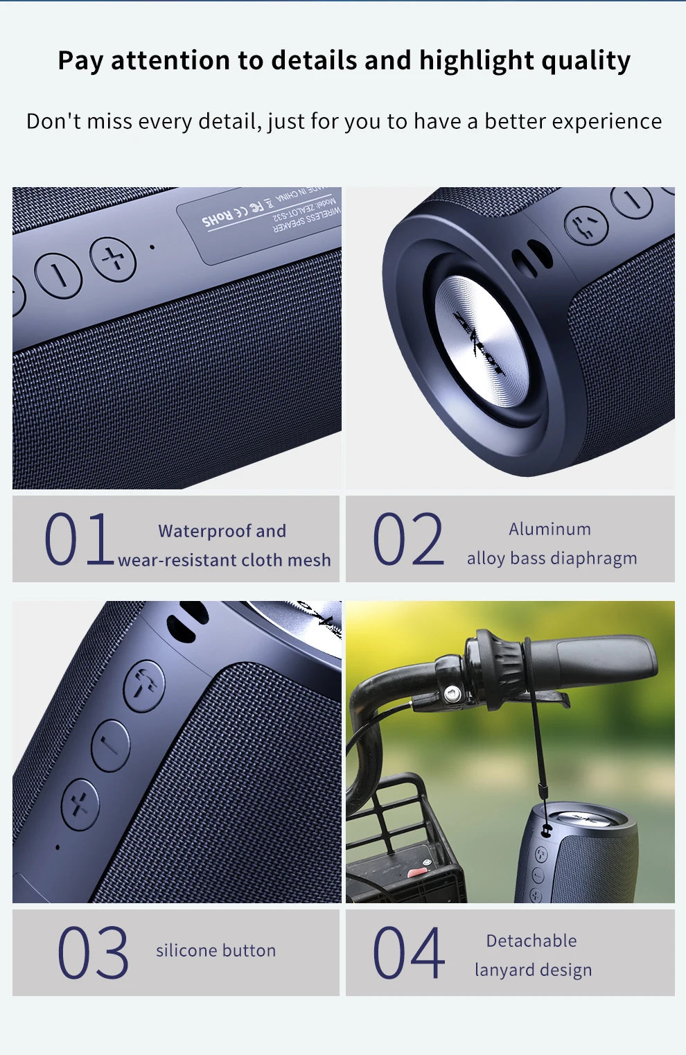 Altavoz inalámbrico Zealot-S32 para exteriores, Subwoofer portátil, resistente al agua IPX 6, emparejamiento Dual, batería de 1800mAh