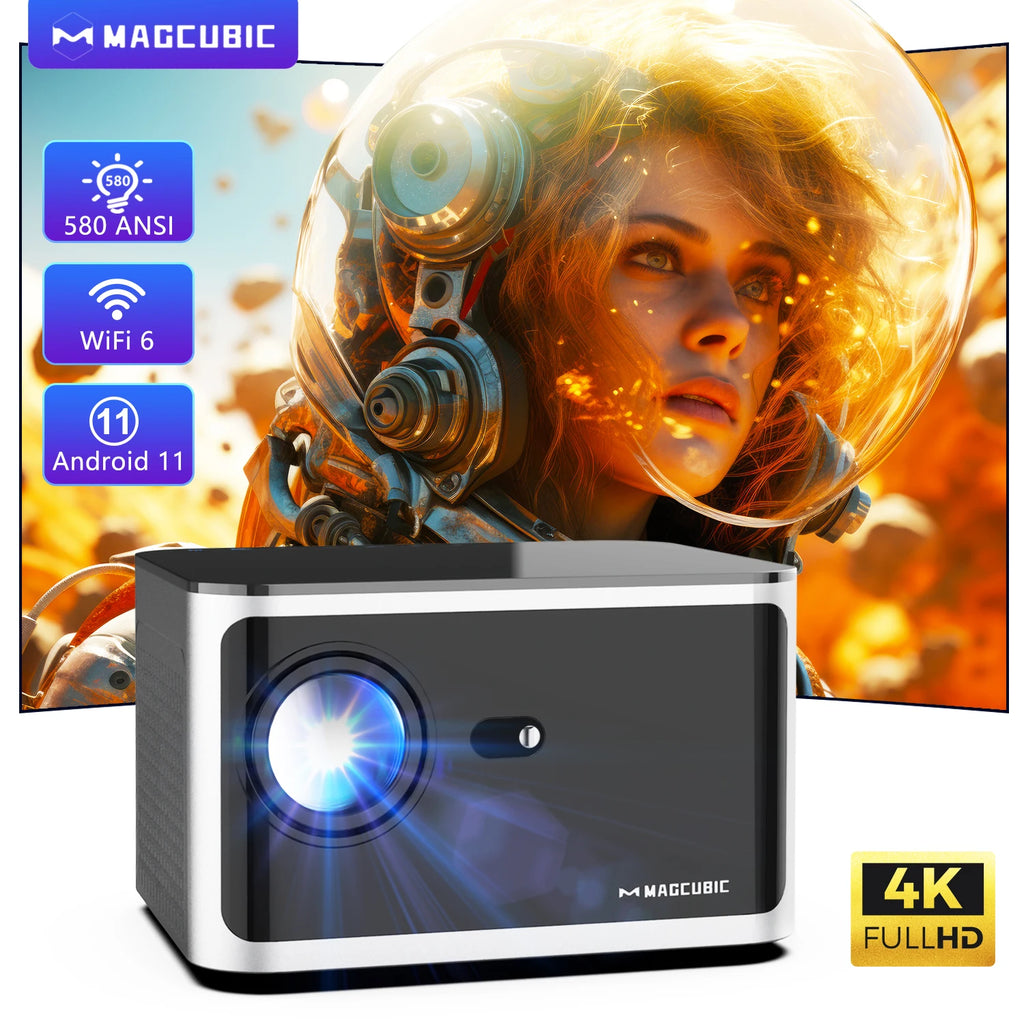 Proyector Magcubic HY350 Pro 580ANSI Android 11 4K 1080P Wifi6 Control de voz Allwinner H713 Enfoque electrónico BT 5,0 cine en casa