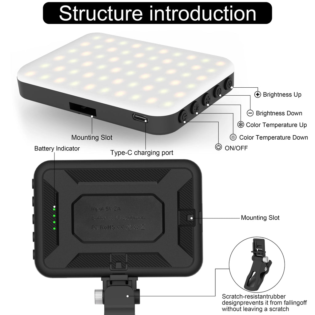 Nueva luz para selfies, 60 luces LED para teléfono, luz de relleno, 7 modos de salida, Kit de lámpara de vídeo regulable 2500K-6500K, Panel de luz bicolor CRI 97+