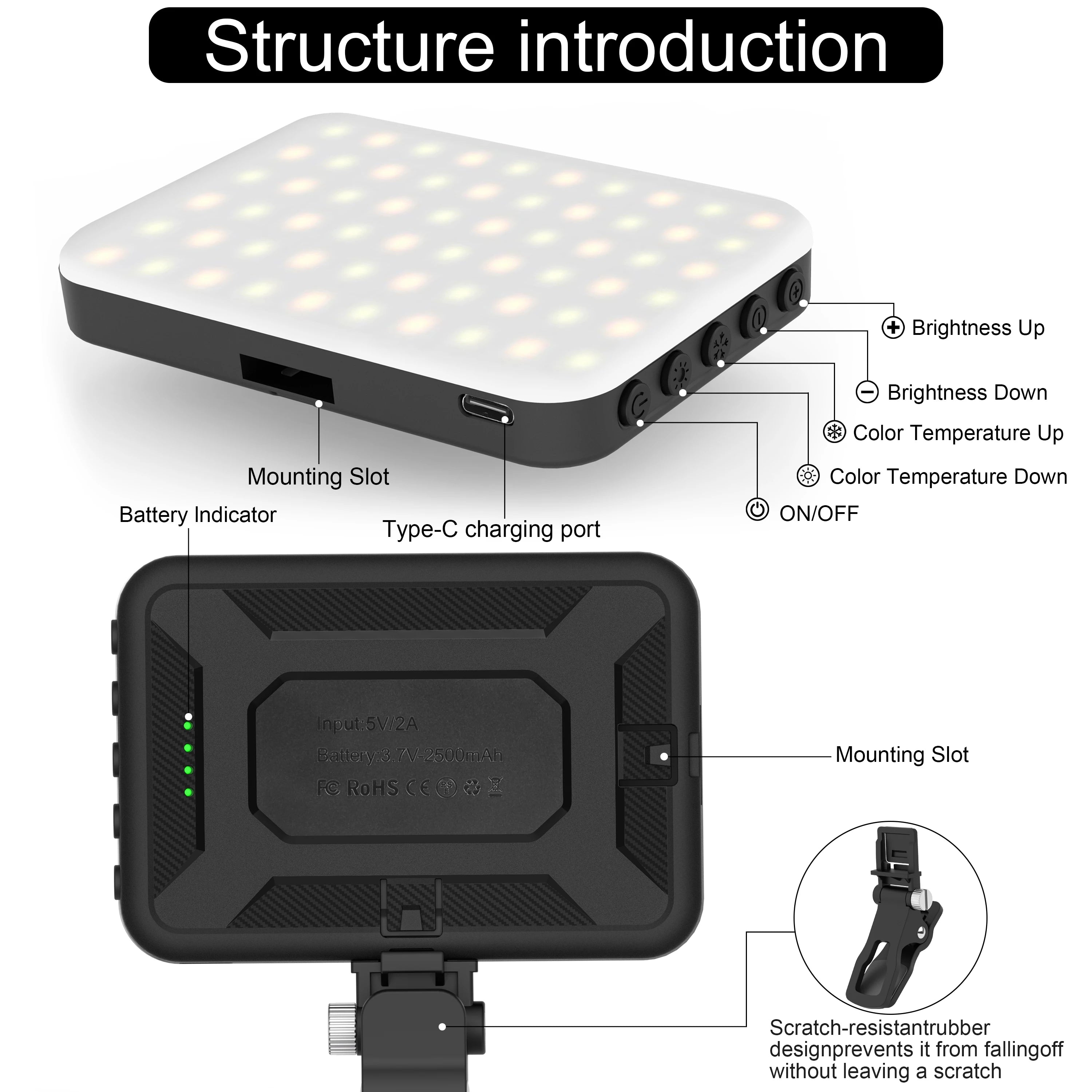 Nueva luz para selfies, 60 luces LED para teléfono, luz de relleno, 7 modos de salida, Kit de lámpara de vídeo regulable 2500K-6500K, Panel de luz bicolor CRI 97+