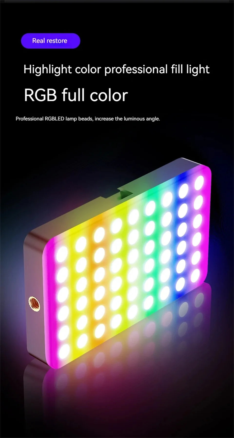 Luz LED RGB para cámara, Kit de luz de vídeo con salida a todo Color, regulable, 2700K-6500K, Panel de luz bicolor CRI 95+, recargable, 1800mAh