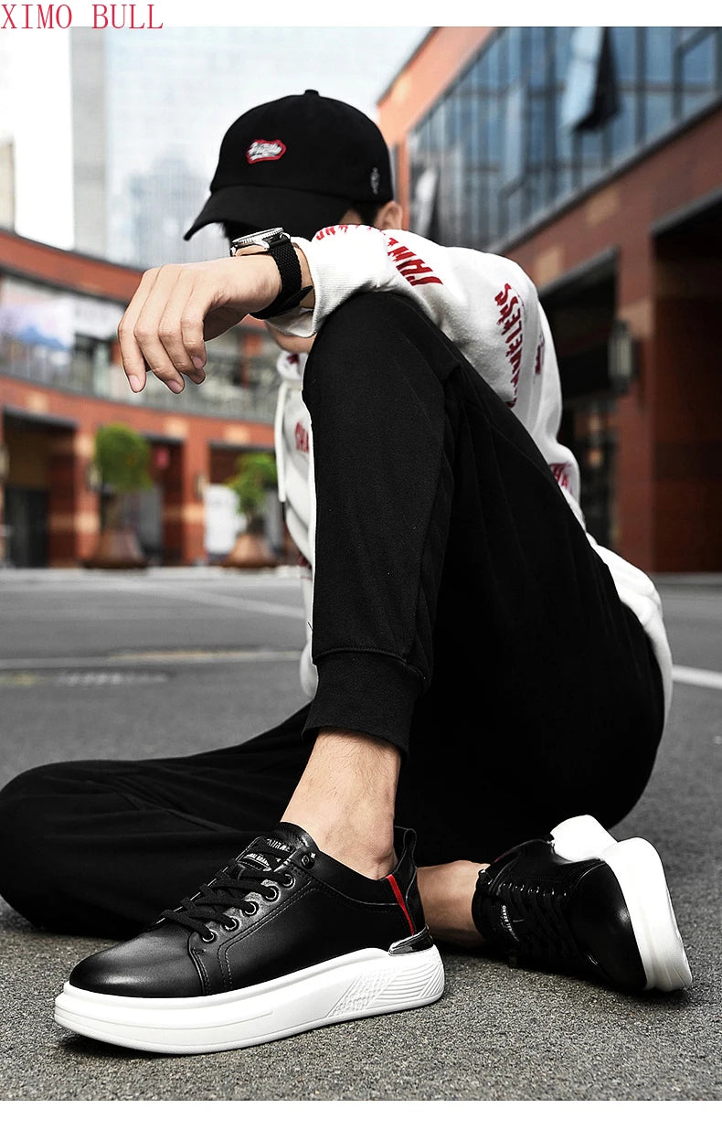 Zapatillas de deporte de cuero genuino para hombres, zapatos con elevador, zapatos invisibles transpirables, zapatillas de deporte casuales de moda para hombres