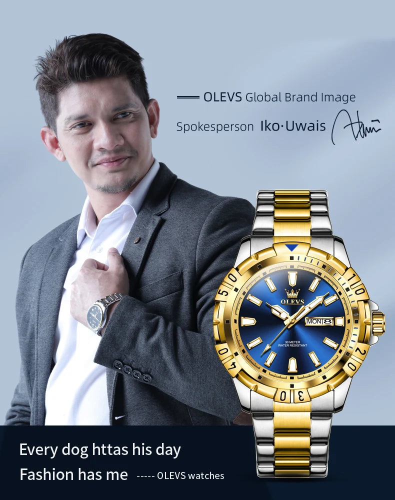 Reloj OLEVS de Cuarzo para Hombre, Resistente al Agua con Calendario Dual