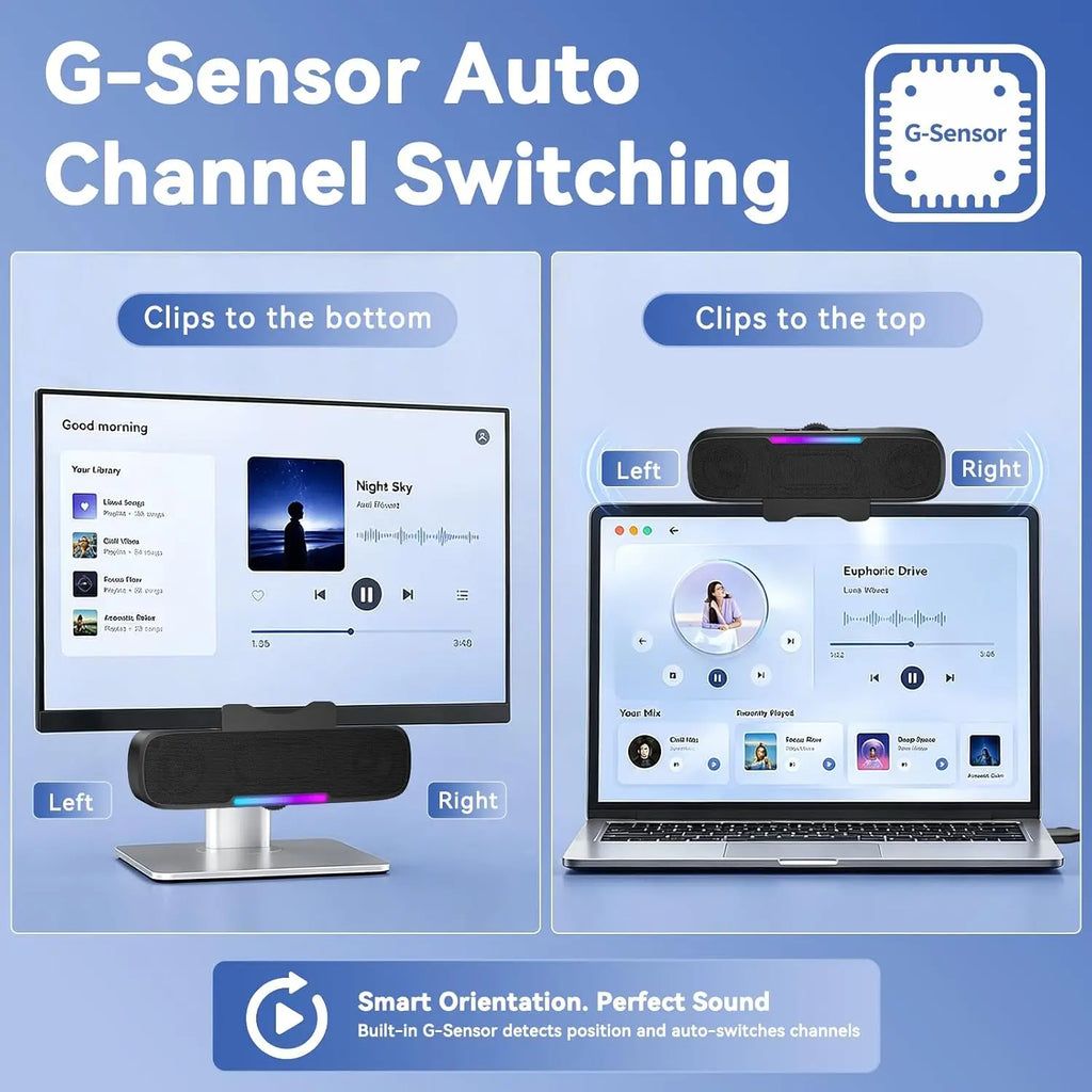 Barra de Sonido USB y Bluetooth para PC, Alimentada por USB con Altavoz y Bluetooth para Conexión a Teléfonos Inteligentes, Se Fija a Monitores