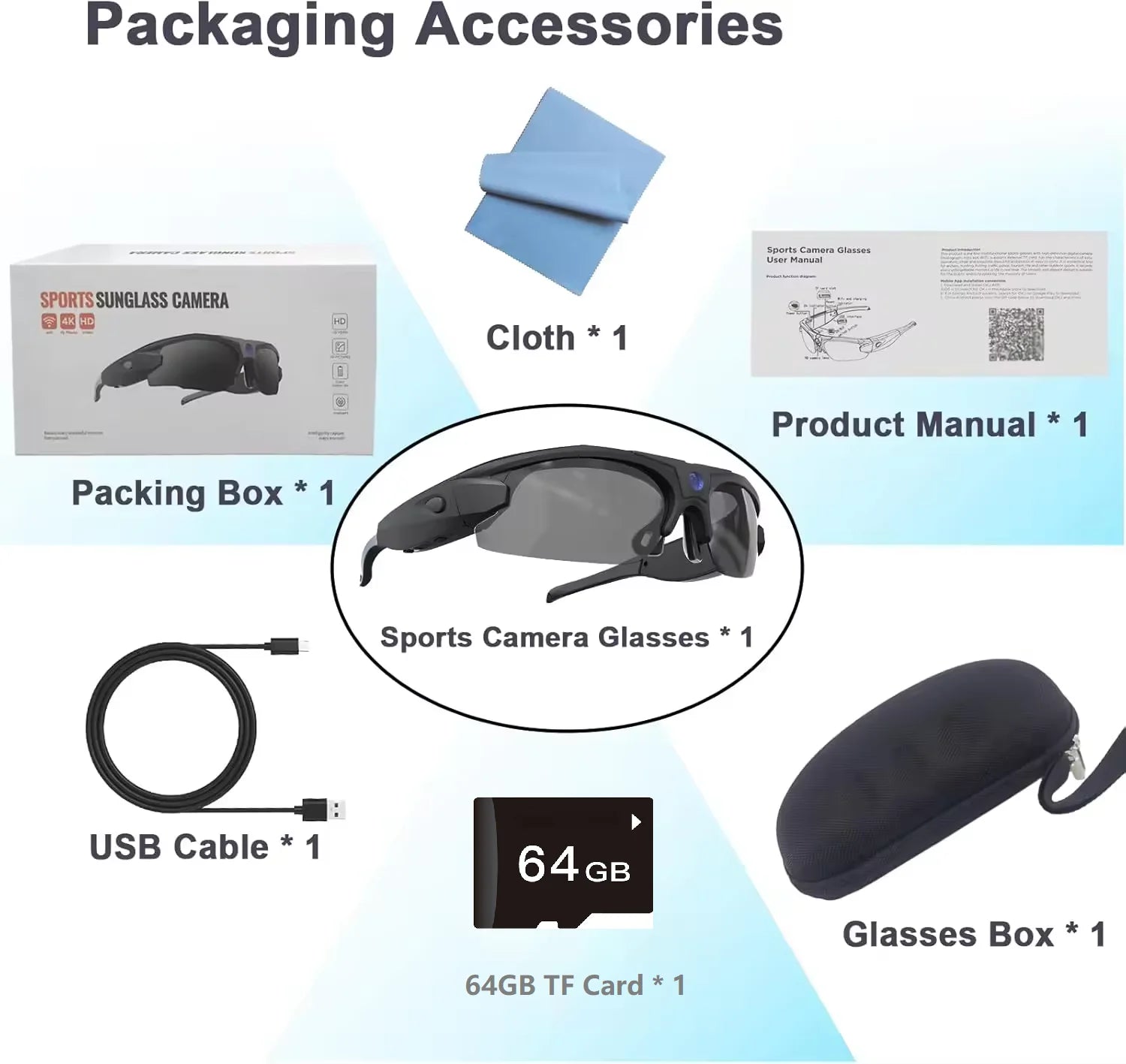 Gafas de sol con cámara WiFi FHD 1080P para deportes al aire libre
