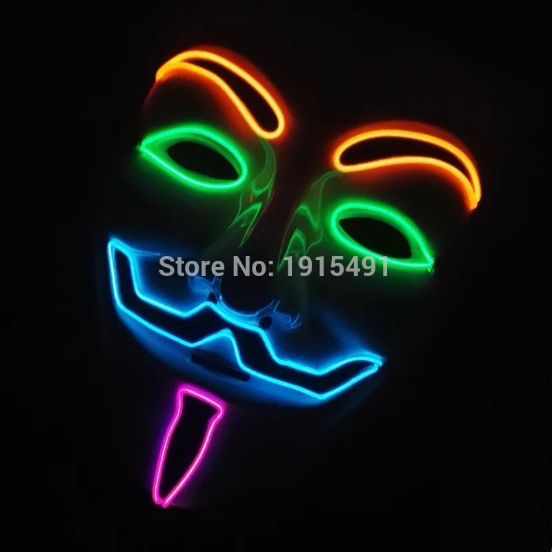 Máscara LED de Vendetta para Halloween, Discoteca, Carnaval, Fiesta, Decoración, Cosplay, Máscara Brillante de Guy Fawkes