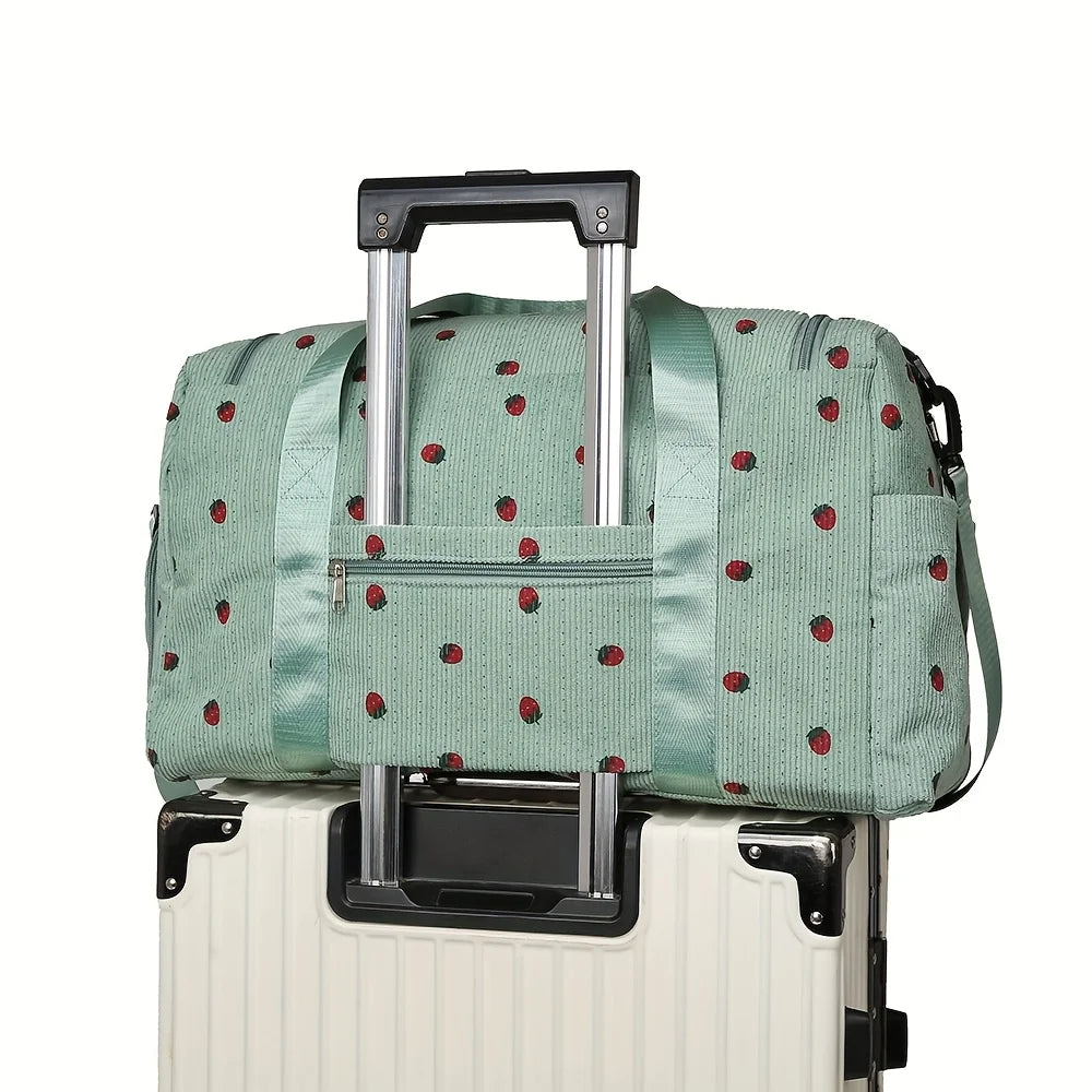 Bolsa de viaje de fresa, bolsa de equipaje de pana de gran capacidad, bolso cruzado ligero, bolsa deportiva y de fitness multifuncional