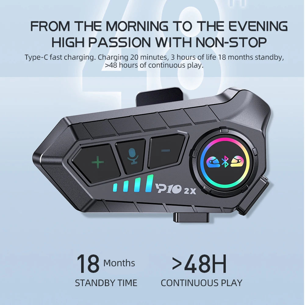 Kebidumei YP10 2X inalámbrico Bluetooth 5,3 motocicleta casco intercomunicador auriculares impermeable 300 m Intercomunicador altavoz auricular