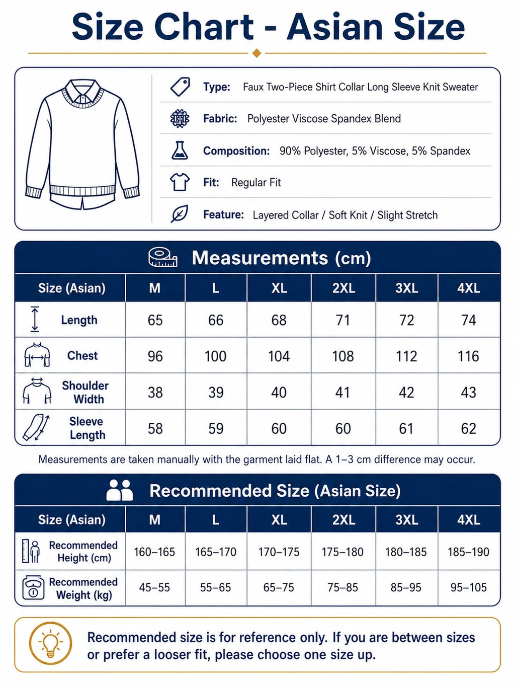 Suéter de punto con cuello de camisa para hombre, azul claro (6 colores), diseño falso de dos capas, estilo informal de negocios    Ajuste elástico y cómodo