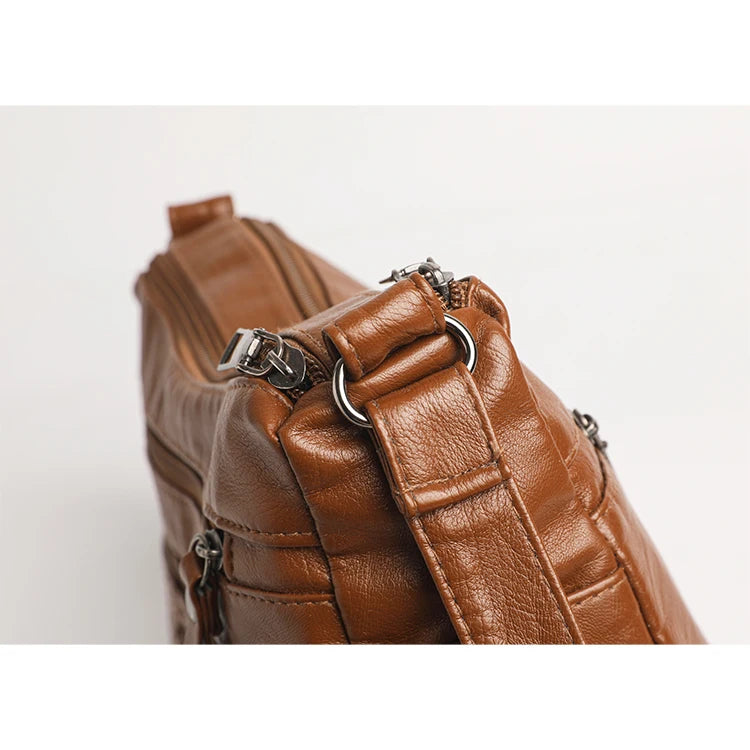Bolso bandolera retro con múltiples bolsillos, bandolera de piel sintética suave, bolso de mujer, con correa ajustable para el hombro