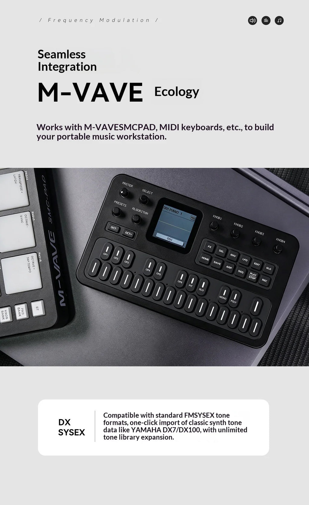 Sintetizador FM Portátil M-Vave FM-1, 6 Operadores, 32 Algoritmos, 128 Preajustes, Altavoz Integrado, Bluetooth, MIDI, Batería de 12h, Regalo Navideño