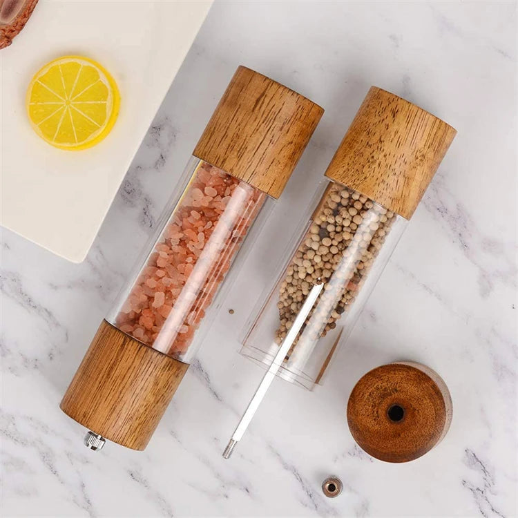 LMETJMA Juego de molinillo de sal y pimienta acrílico premium Molinos de sal y pimienta manuales Agitadores de madera con núcleo de cerámica ajustable 137