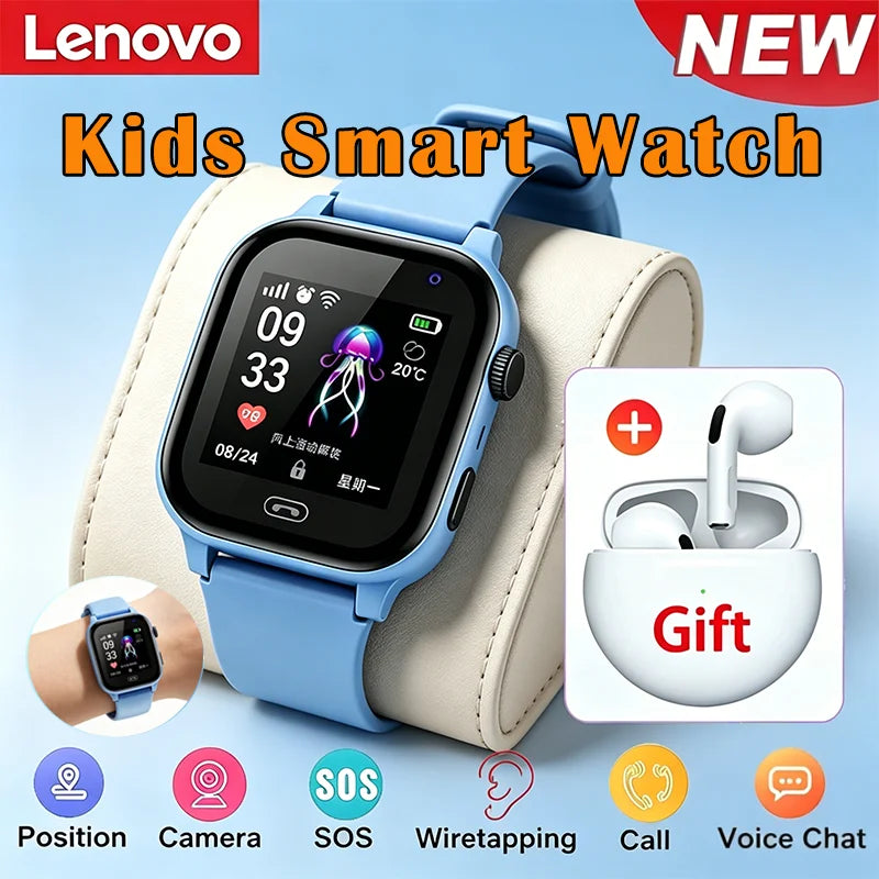 Reloj Inteligente Lenovo 2026 para Niños, 5G, GPS, Llamadas SOS, Videollamadas, Tarjeta SIM, Cámara HD, Resistente al Agua, Compatible con Auriculares