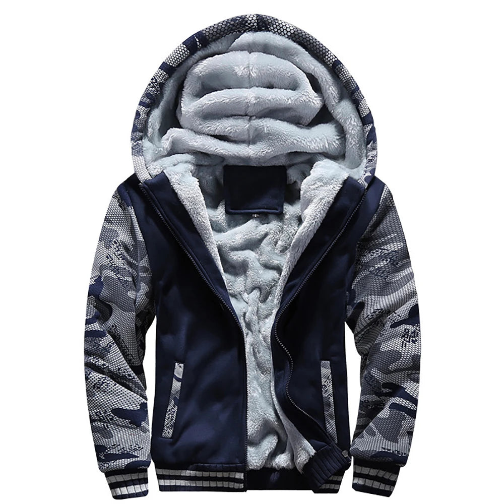 Chaqueta Gruesa con Forro Polar para Hombre, Capucha y Cremallera