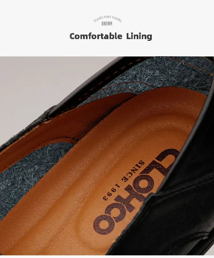 CLOHOO Zapatos casuales de negocios para hombres Costuras de cuero Cómodo Fondo de goma transpirable Segunda capa de piel de vaca