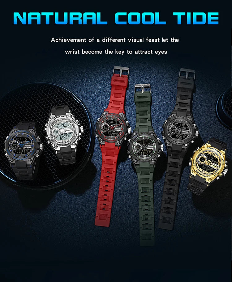 Reloj Deportivo Militar SANDA 6092 Pantalla Dual LED, Resistente al Agua