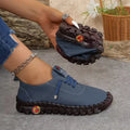 Zapatillas de deporte para Mujer, mocasines con cordones de cuero, planos, informales, cómodos, para mamá, para Mujer