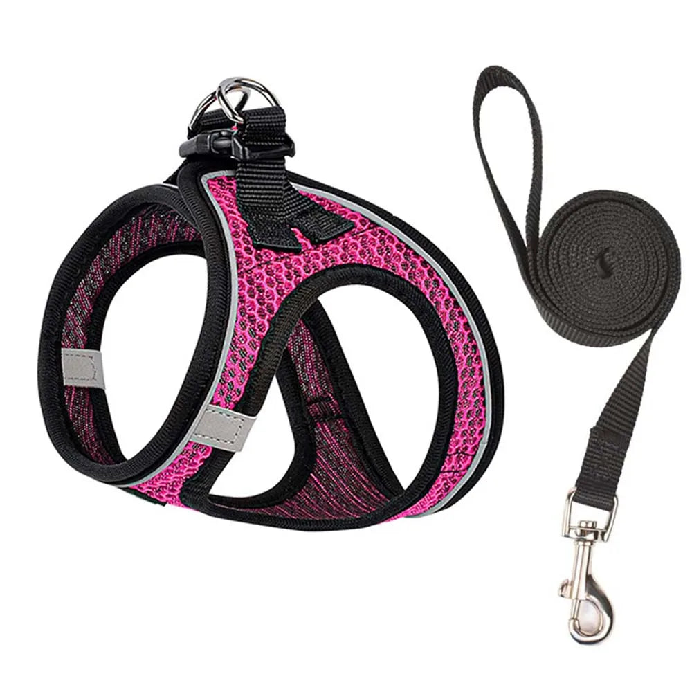 Arnés para perros y gatos con correa de plomo, chaleco ajustable, arneses transpirables de malla de poliéster, sti reflectante para accesorios para perros pequeños y gatos