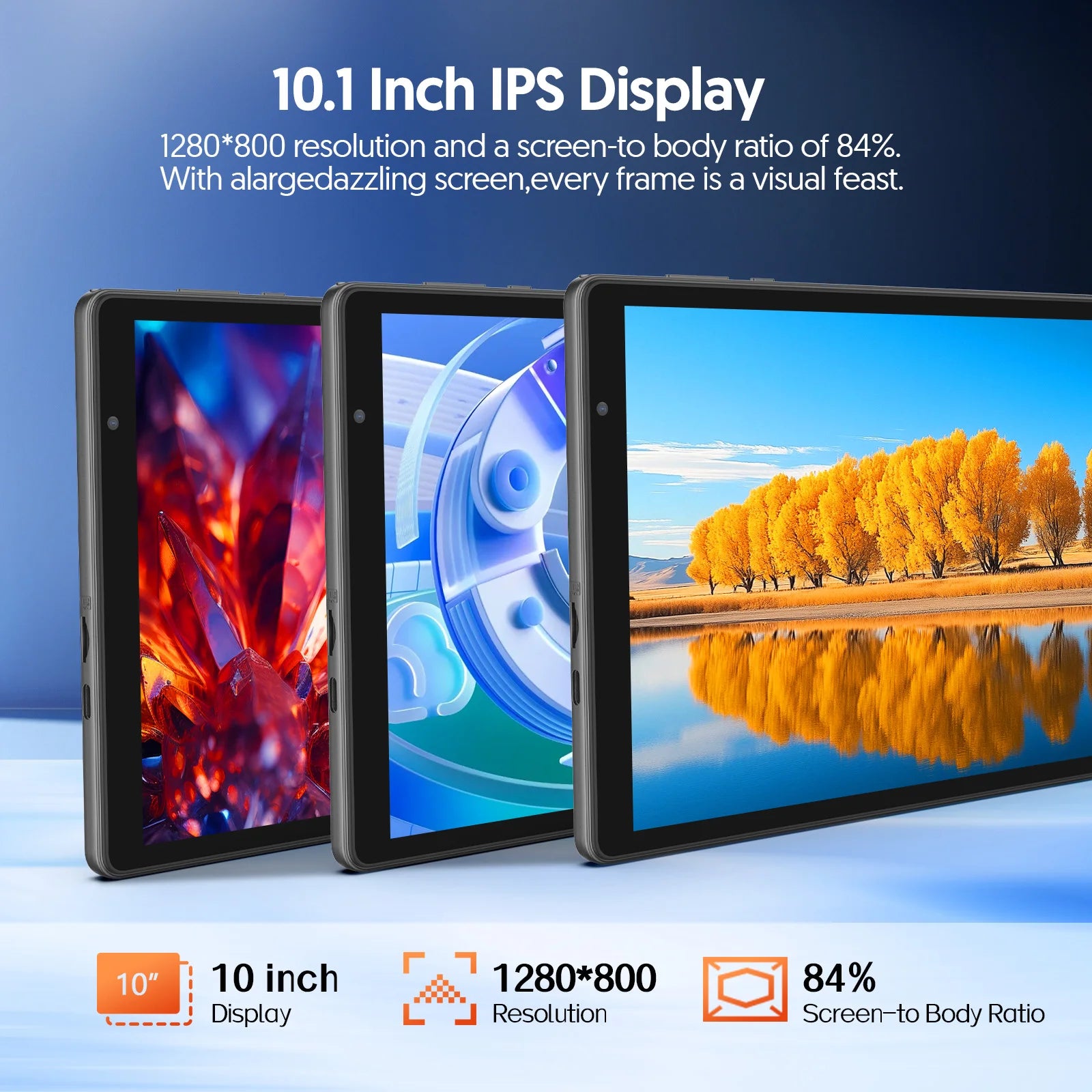 Tableta BAKEN Android 15, almacenamiento 8 (3+5)GB + 32GB, procesador penta-core, Wi-Fi6, Bluetooth, USB-C, Google Play Store,