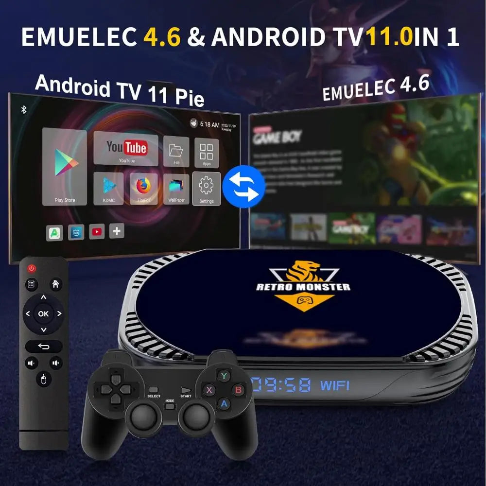 Consola de videojuegos Retro 4K S905X4, caja de juegos Retro Monster integrada, 48000 juegos para PSP/PS1/Sega Saturn/SNES Android 11,0 TV Box