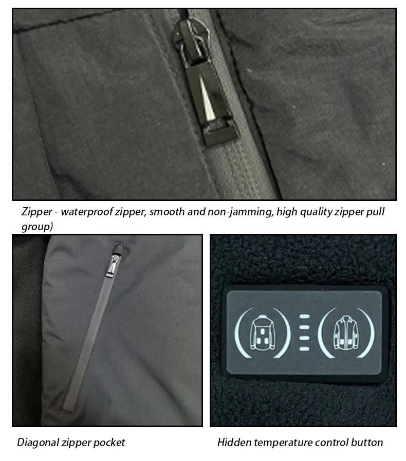 Chaqueta Calefactora de Grafeno con Capucha USB — 8 Zonas de Calor