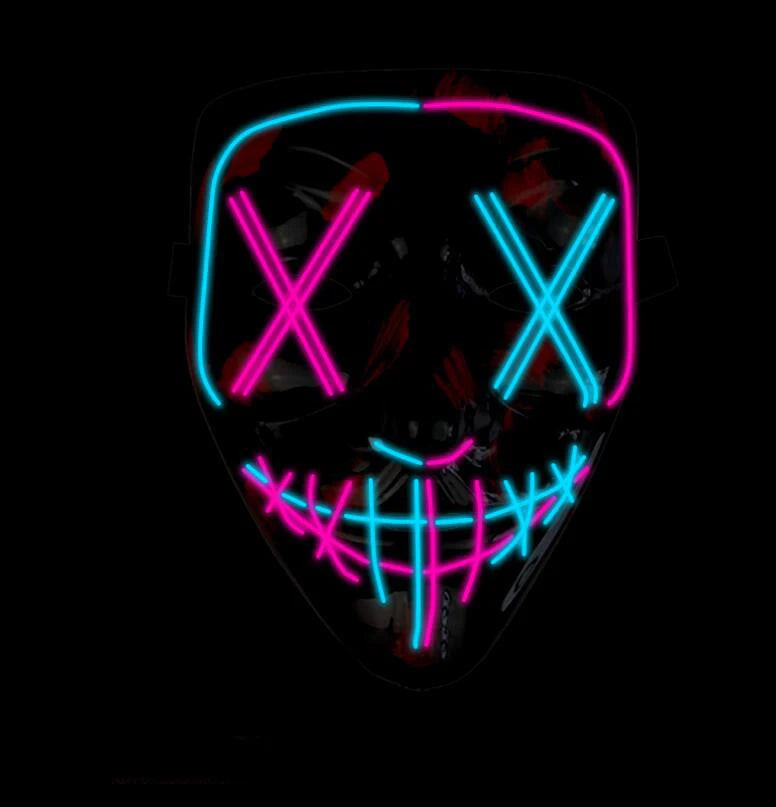 Máscaras Faciales Luminosas Inalámbricas para Halloween, Máscara Purge con Luz, Accesorios de Cosplay, Disfraz de Máscara Facial de Neón
