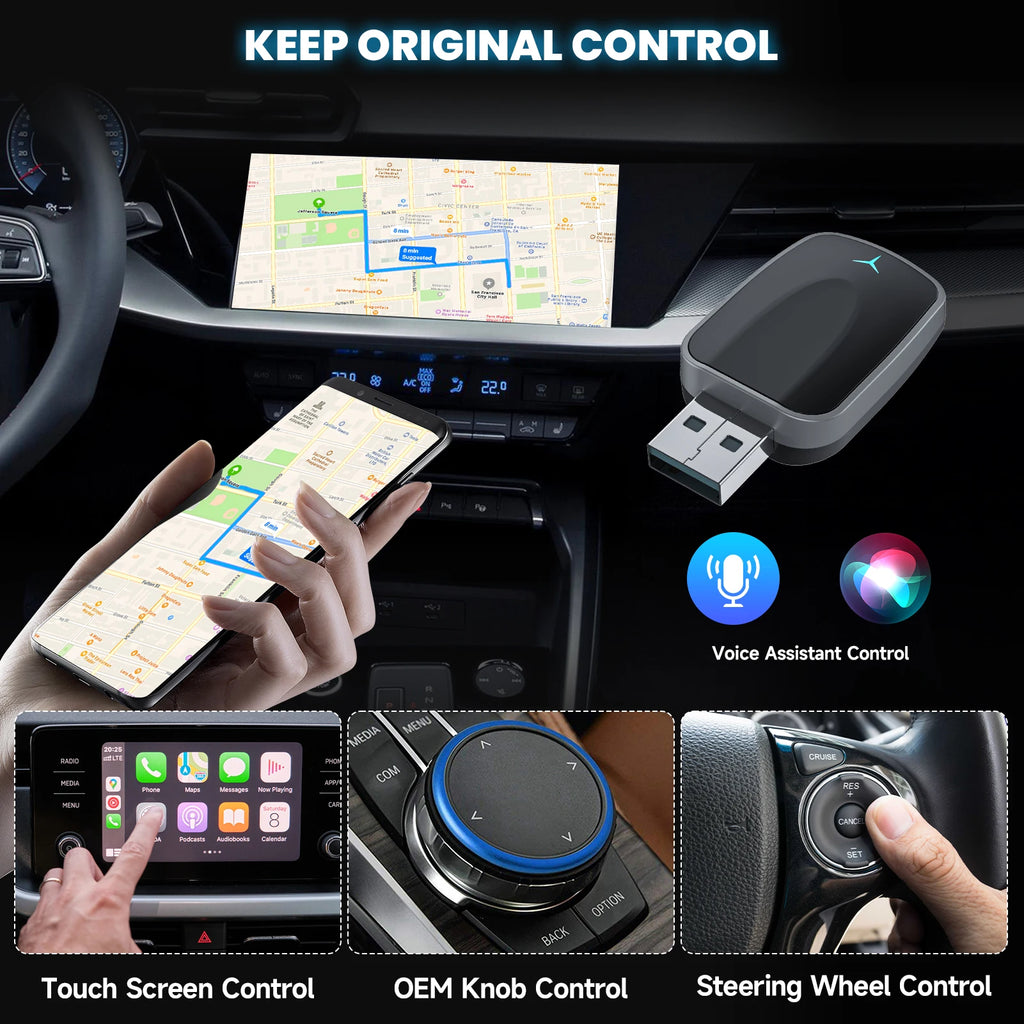 Adaptador Spedal 2 en 1 con cable a inalámbrico CarPlay y adaptador inalámbrico Android Auto Plug & Play