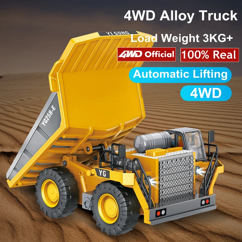 Excavadora, Volquete y Bulldozer RC 4x4 de Aleación, Vehículos de Construcción