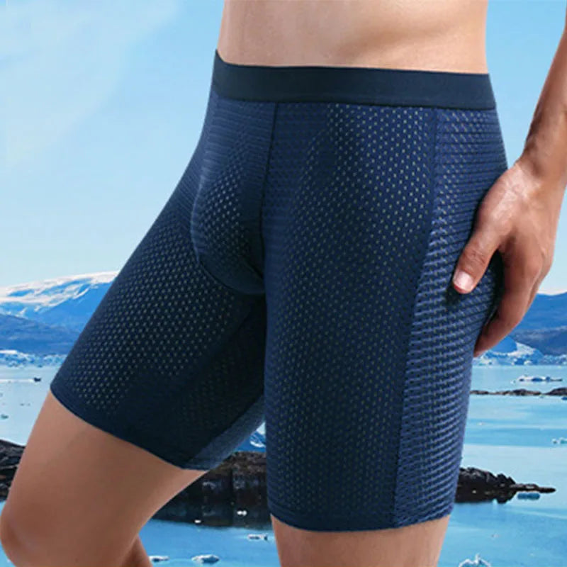 Bóxer de malla para hombre, ropa interior Sexy, Calzoncillos largos, 3 piezas