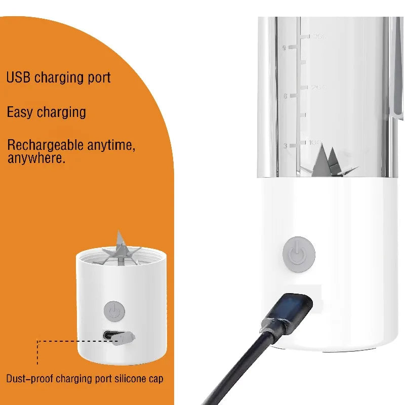 Mini Licuadora Portátil 450ml USB con 6 Cuchillas de Acero