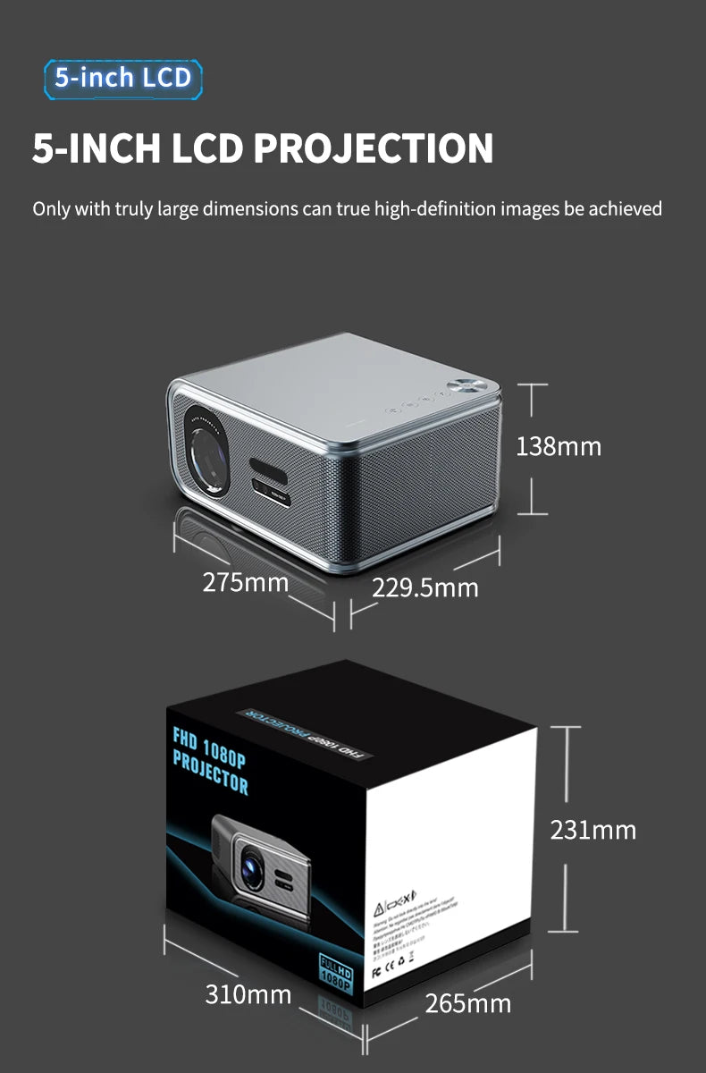 Proyector 4K 2500ANSI Full HD 1920*1080P HDR10+ Google Play WiFi6 Altavoz HiFi BT5.4 con DVB-T2/ATSC/IDSB-T TV Digital Gratuita