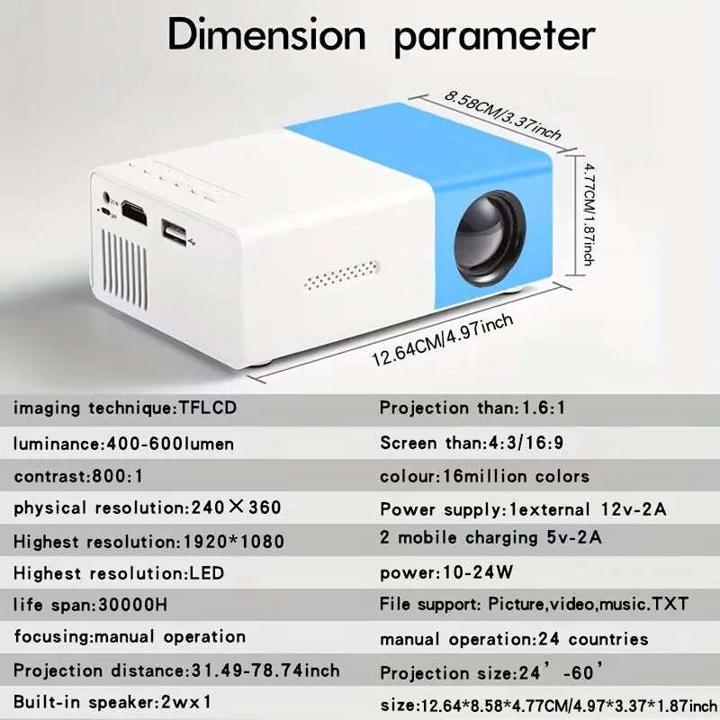 Proyector mini YG300 HD con conexión HDMI y USB para cine en casa