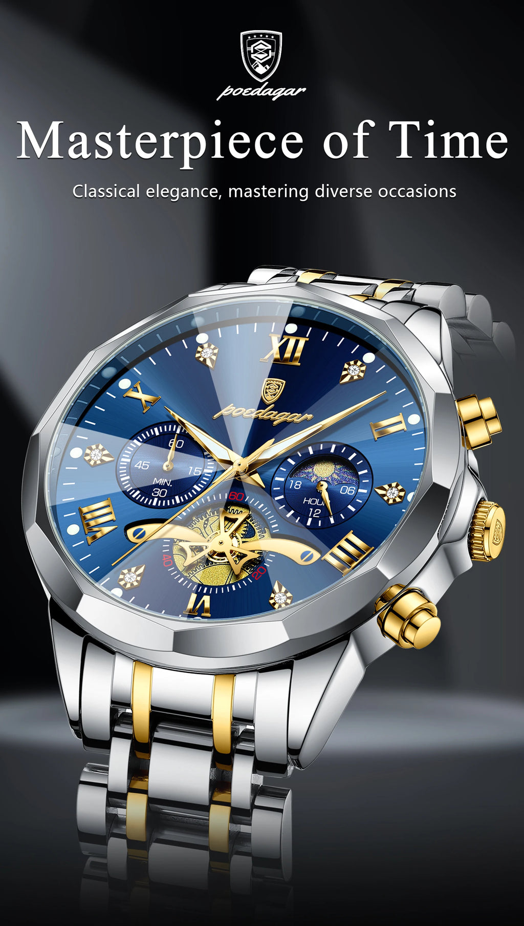 Reloj POEDAGAR de Lujo Cuarzo Acero Inoxidable