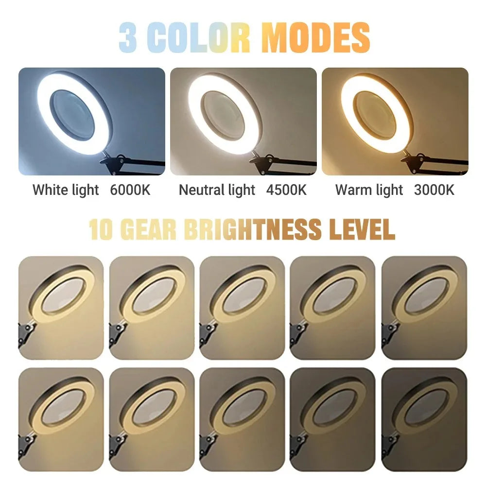 Lupa 10X con 72 luces LED, lámpara de aumento con Clip, lupa iluminada, anillo de luz para Selfie con soporte para teléfono de Metal