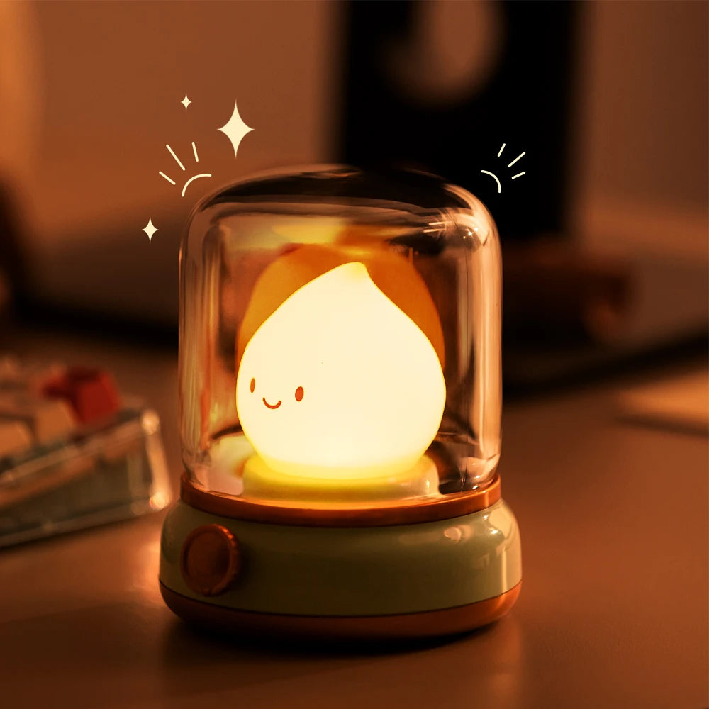 Luz nocturna con forma de vela, bonita lámpara de llama, luz decorativa LED de escritorio, luz nocturna recargable por USB, regalo creativo para dormitorio para niños