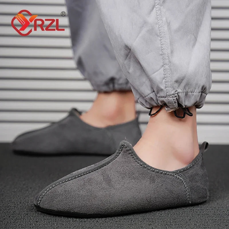 YRZL zapatos de algodón de invierno para hombre, zapatillas ligeras sin cordones cálidas, mocasines de algodón de felpa para dormitorio y hogar, zapatos cálidos de invierno Unisex