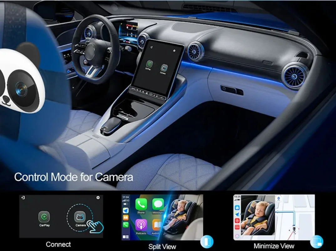 Adaptador Inalámbrico CarPlay Cabin Care, Cámara para Auto HD 1080P para Bebés, 150 °   Monitor de visión nocturna gran angular con pantalla dividida para el asiento trasero