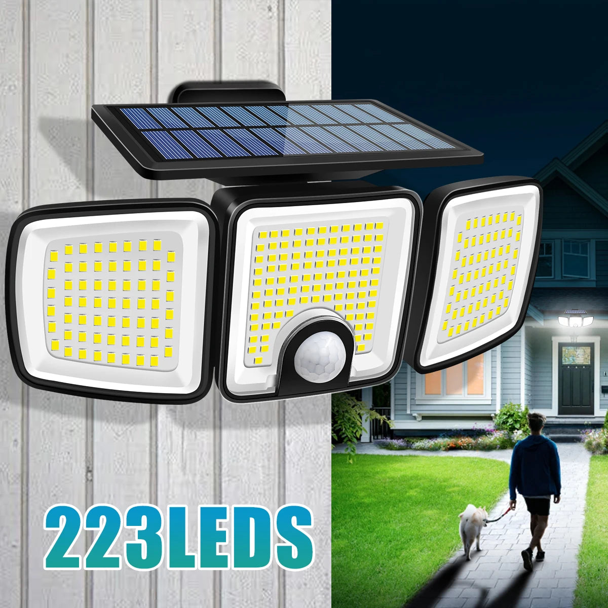 Reflector Solar 3000LM con Sensor de Movimiento PIR Dual y 3 Modos IP65