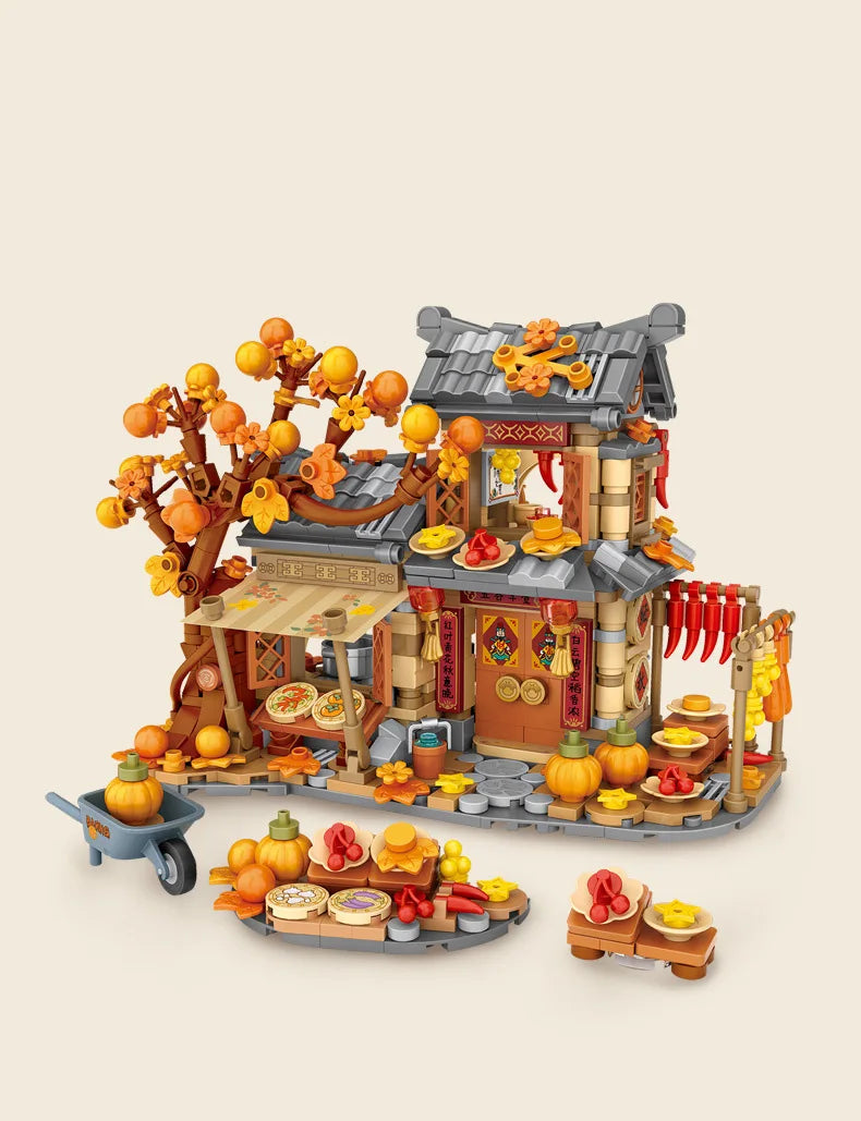 LOZ-1379 Bloques de construcción de casa de sol y otoño, conjunto de modelo educativo de casa de madera, juguetes de bloques de construcción para niños, regalos de cumpleaños