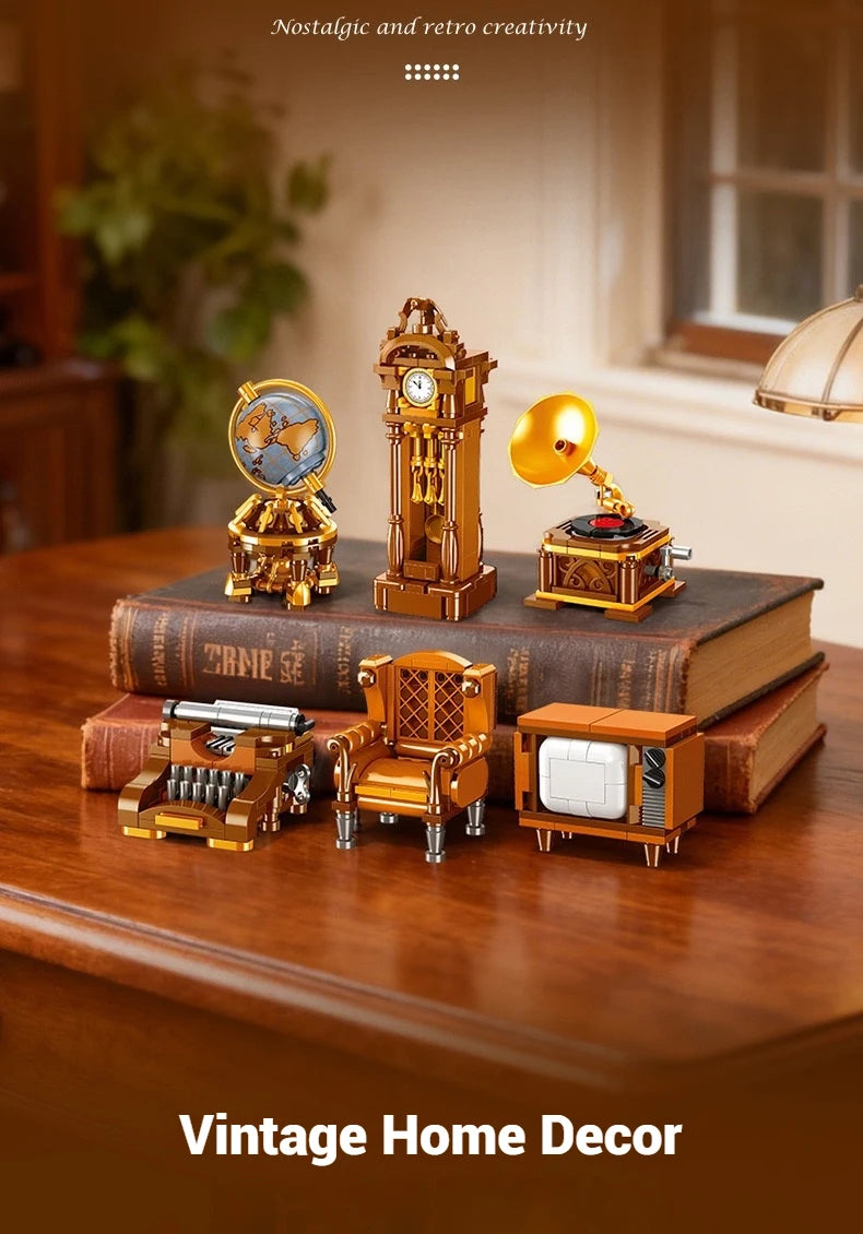 Bloques de Construcción de Muebles Retro 57033, Modelo MOC para Armar, Decoración de Escritorio, Regalo Coleccionable para Adultos, Cumpleaños, Días Festivos