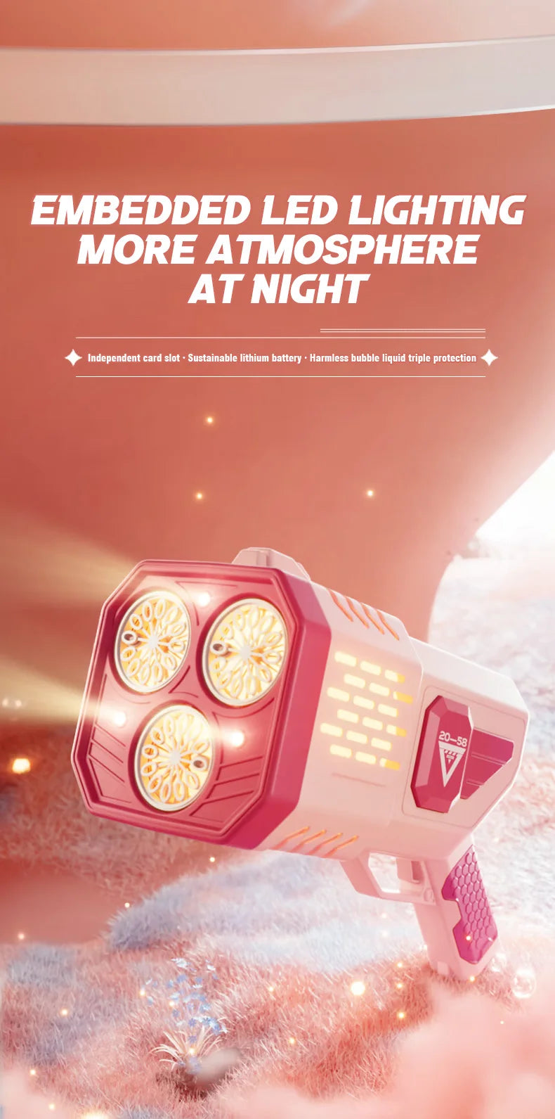Pistola de Burbujas Automática 36 Agujeros con Luces LED
