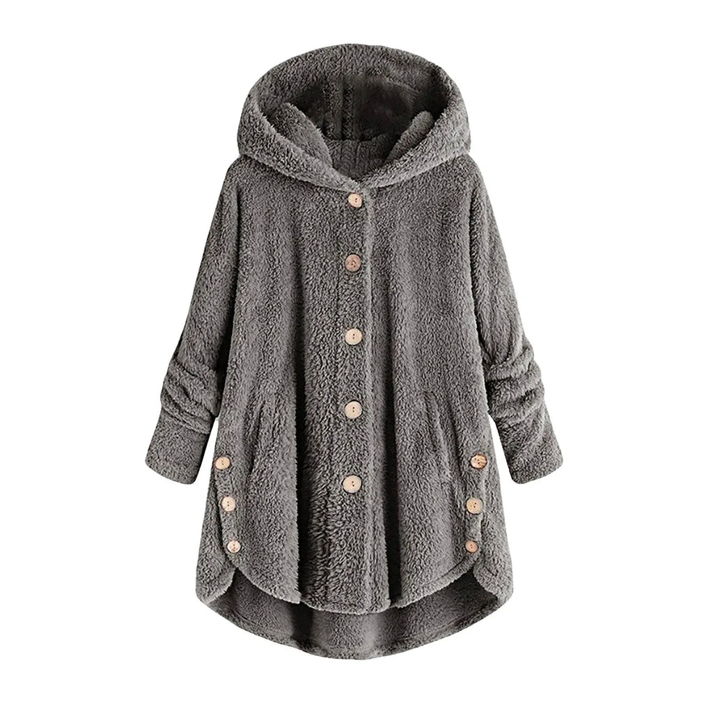 Otoño Invierno mujer abrigo cálido oso de peluche abrigo chaqueta de lana mujer abrigo de felpa chaqueta con capucha abrigos de mujer chaqueta de Color sólido