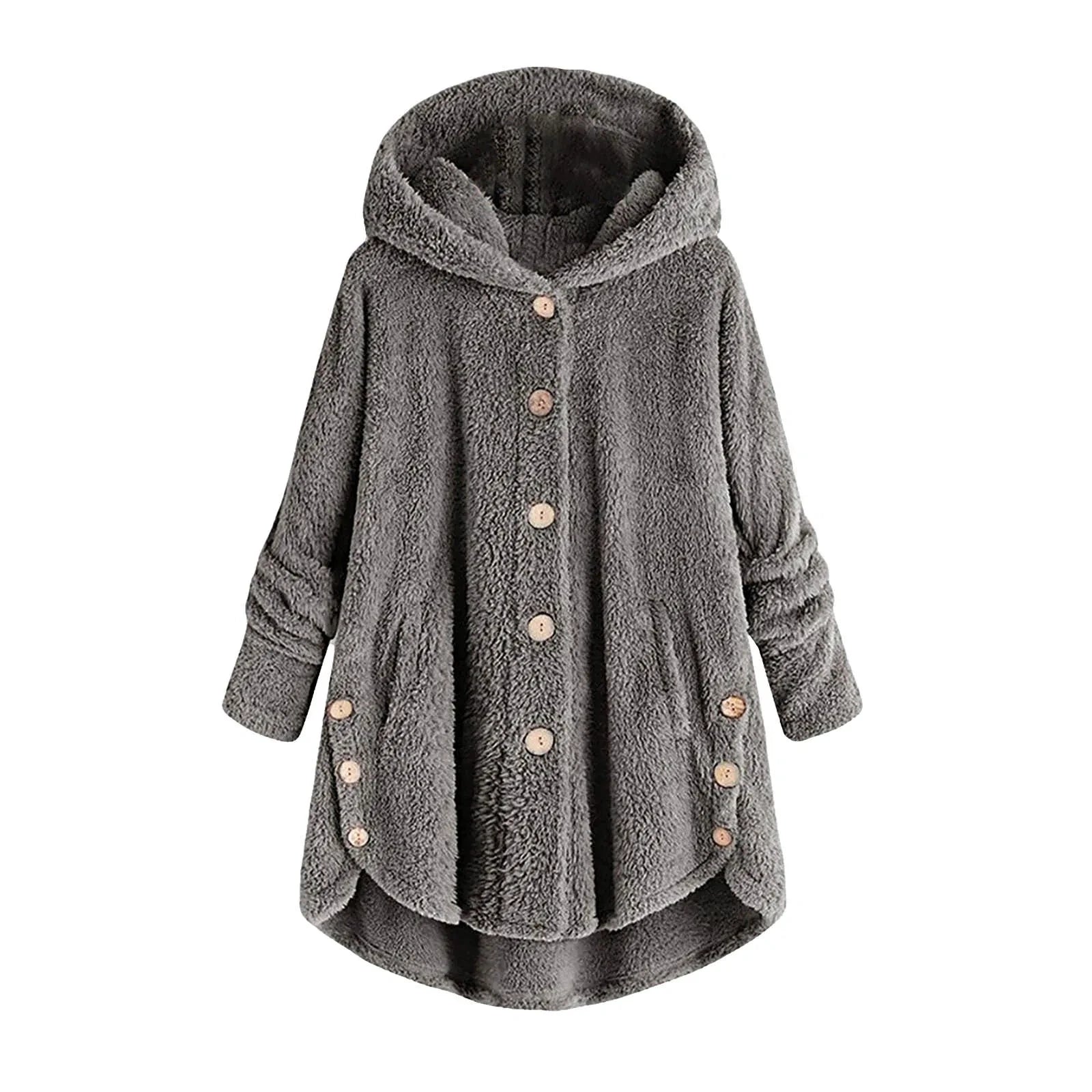 Otoño Invierno mujer abrigo cálido oso de peluche abrigo chaqueta de lana mujer abrigo de felpa chaqueta con capucha abrigos de mujer chaqueta de Color sólido