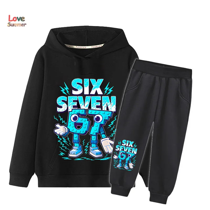 Conjunto buzo con capucha y pantalón estampado Brainrot para niños