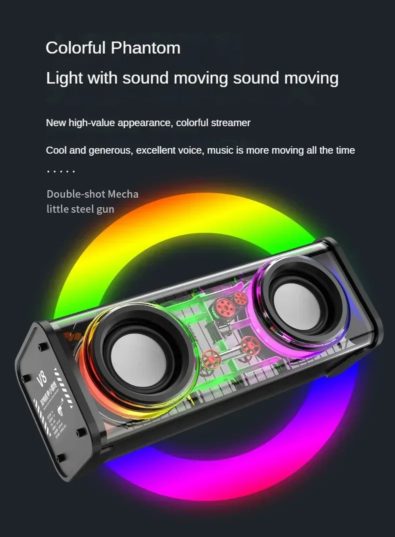 Altavoces Mecha transparentes V8, Bluetooth 5,0, inalámbricos, diafragma de contrabajo, Subwoofer, música, TWS, luz RGB, Mini altavoz de fiesta