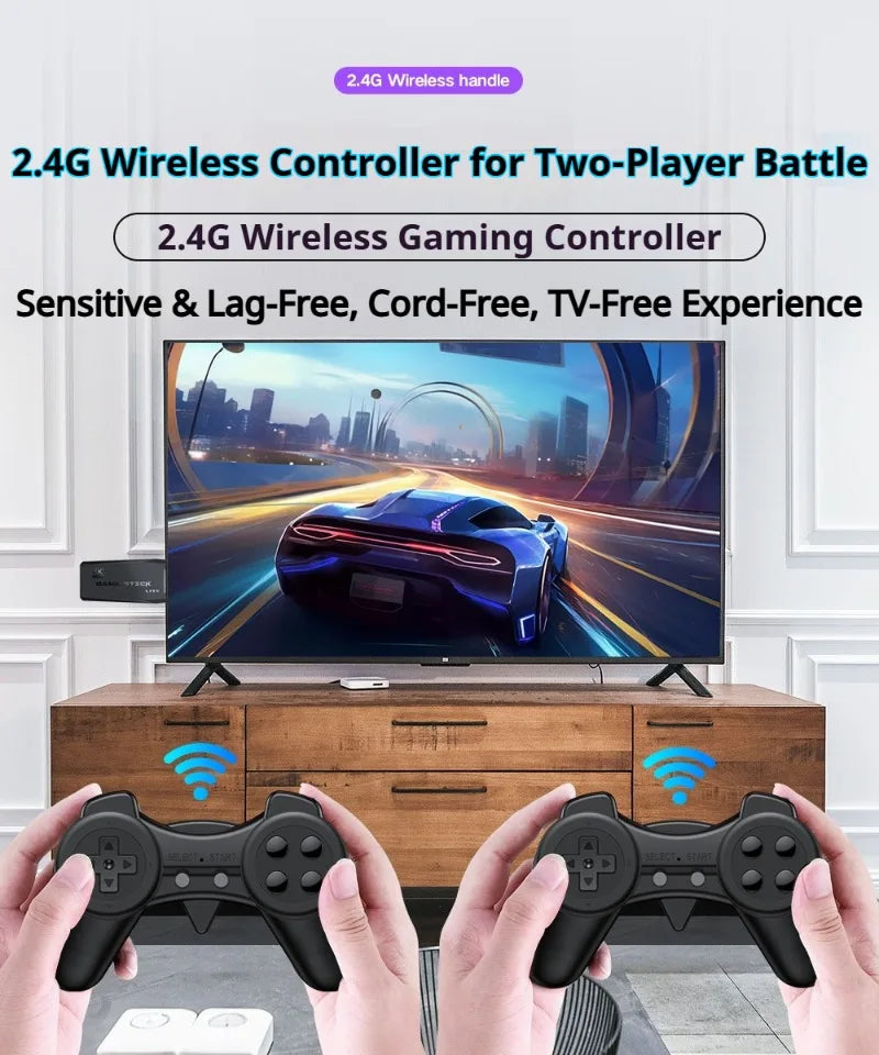 Consola de Videojuegos Retro 4K HD Game Stick Lite con Dos Controles Inalámbricos 2.4G, Plug & Play, con Juegos Clásicos Integrados