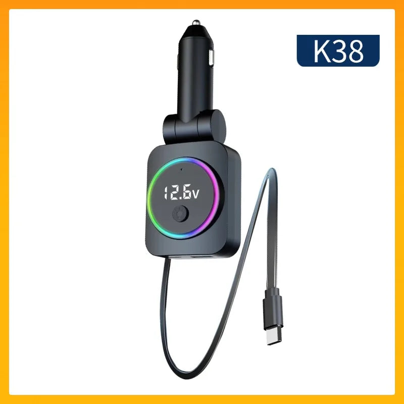 Cargador de Auto Retráctil 60W con Cable Tipo C PD30W y QC3.0 USB