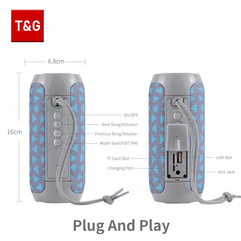 Altavoz Bluetooth T & G TG117, caja de sonido portátil TWS, altavoz resistente al agua, altavoces envolventes estéreo para exteriores, compatible con Radio FM TF