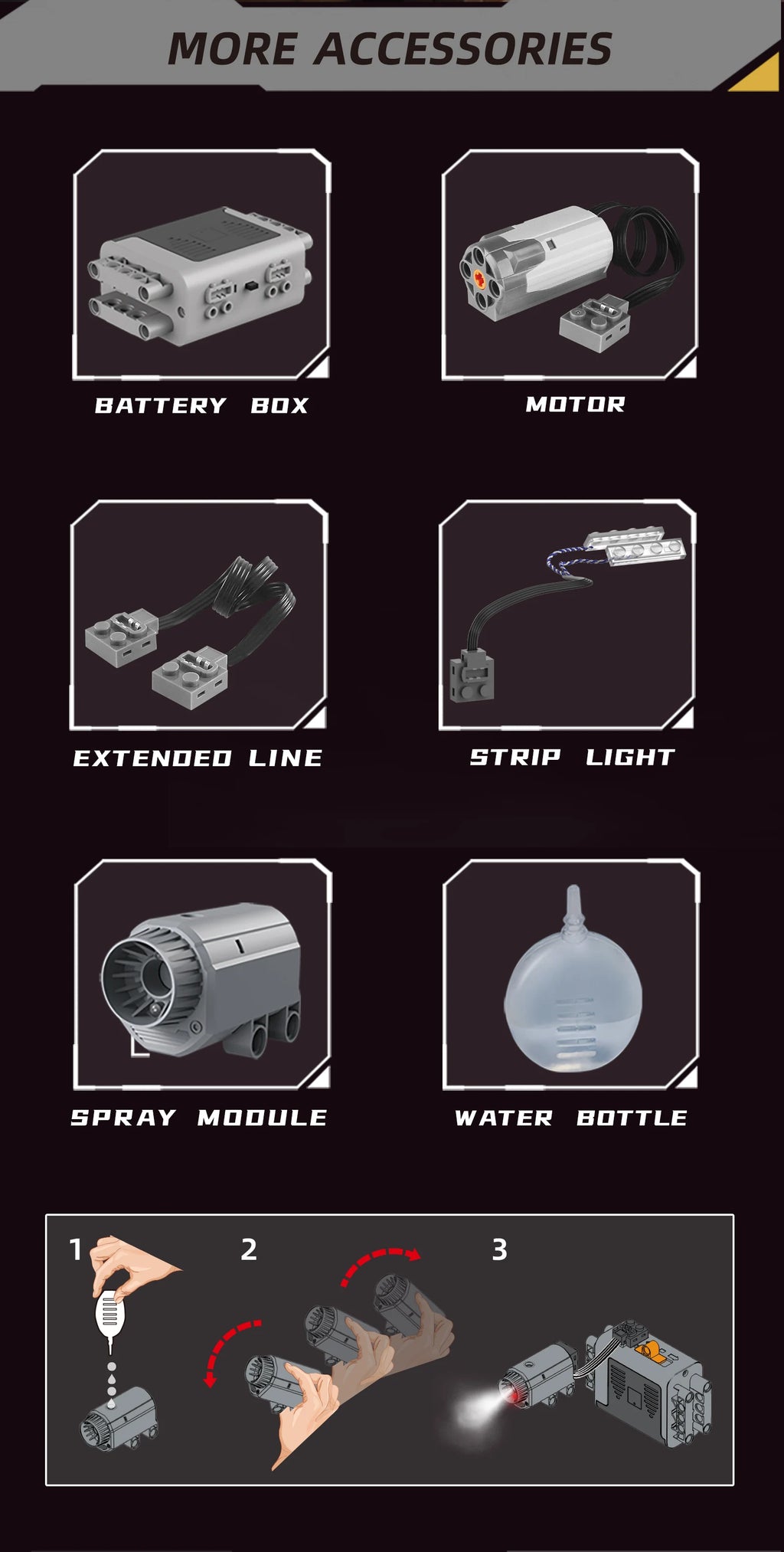 Juego de modelos de ensamblaje de bloques de construcción de motor V12 de 1610 Uds.-Kit MOC programable con control remoto por aplicación con luces y pulverización
