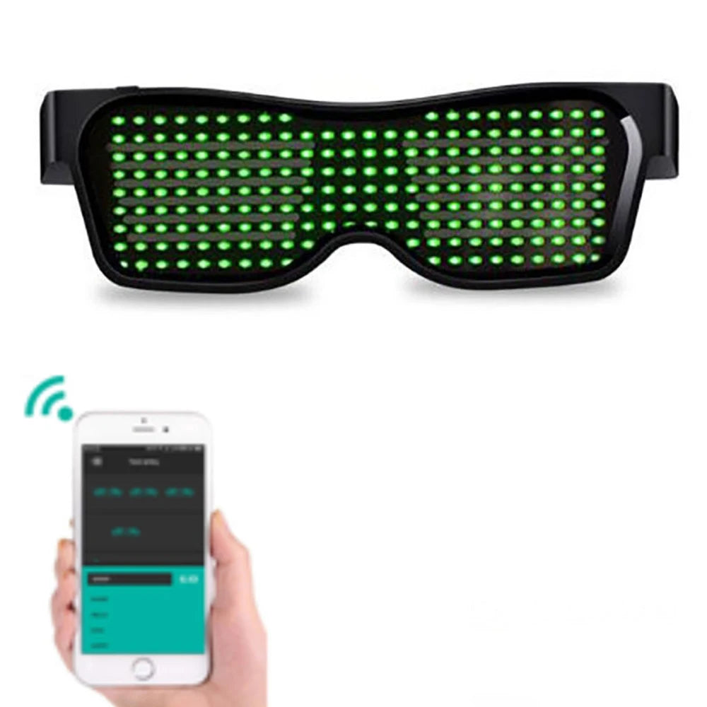 Gafas LED, Control por aplicación Bluetooth Pantalla LED Gafas inteligentes Gafas funky DIY recargables por USB para fiesta, club, DJ, Halloween